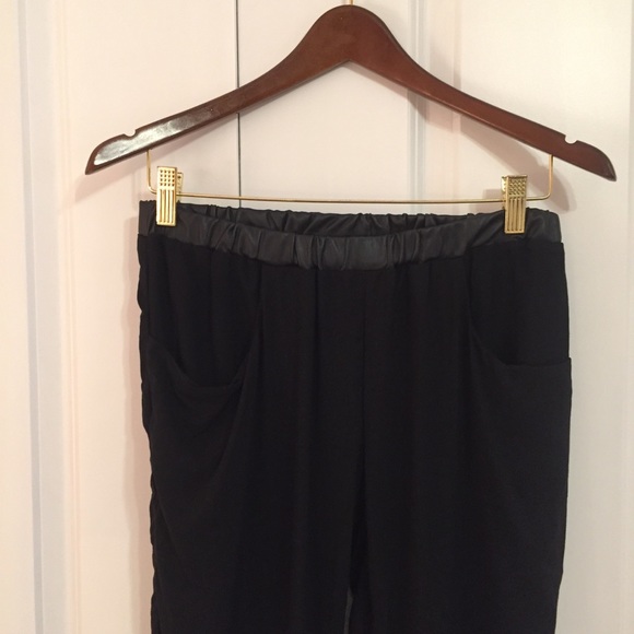 Faux leather trim black joggers - Picture 3 of 8